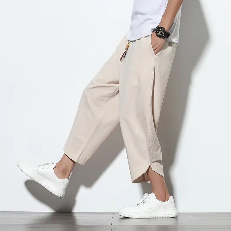 Men's 2021 Ice Silk Cropped Pants Grey Large - Image 12
