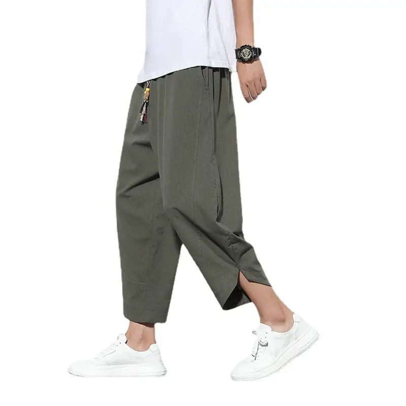 Men's 2021 Ice Silk Cropped Pants Grey Large - Image 13