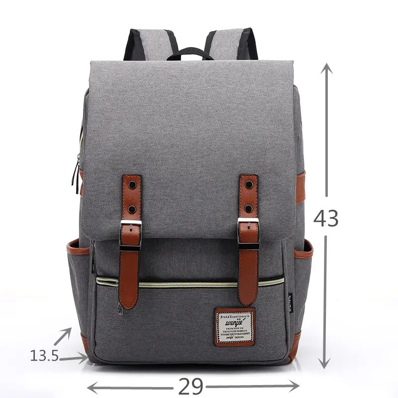 Men Blue Canvas College Backpack with Leather Details - Image 21