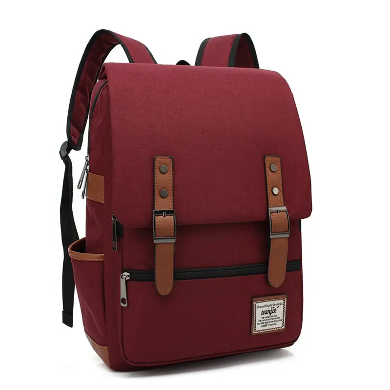 Men Blue Canvas College Backpack with Leather Details - Image 11