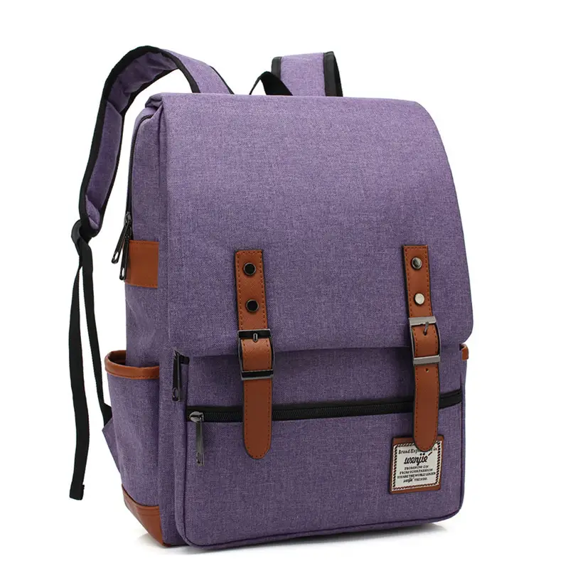 Men Blue Canvas College Backpack with Leather Details - Image 12