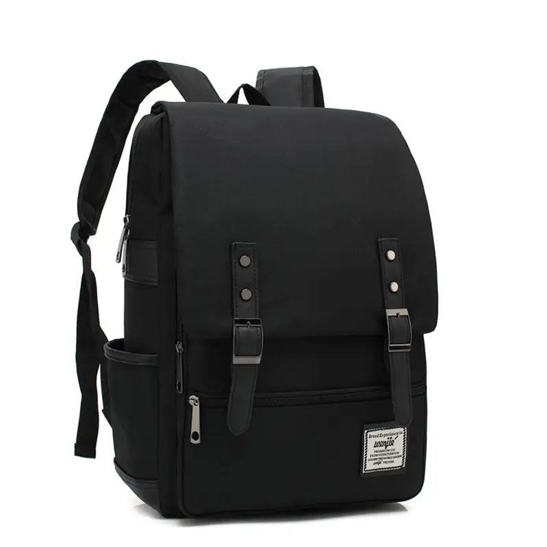 Men Blue Canvas College Backpack with Leather Details - Image 18
