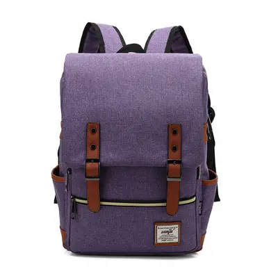 Men Blue Canvas College Backpack with Leather Details - Image 2