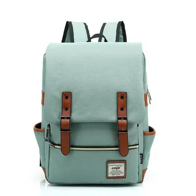 Men Blue Canvas College Backpack with Leather Details - Image 7