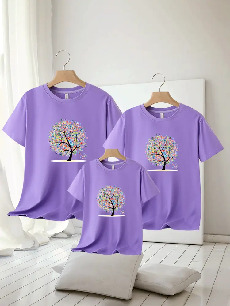 Family 3-Piece Blue Tree Print T-Shirt Set for Boys Girls