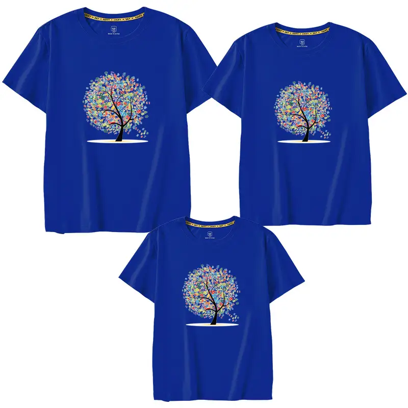 Family 3-Piece Blue Tree Print T-Shirt Set for Boys Girls