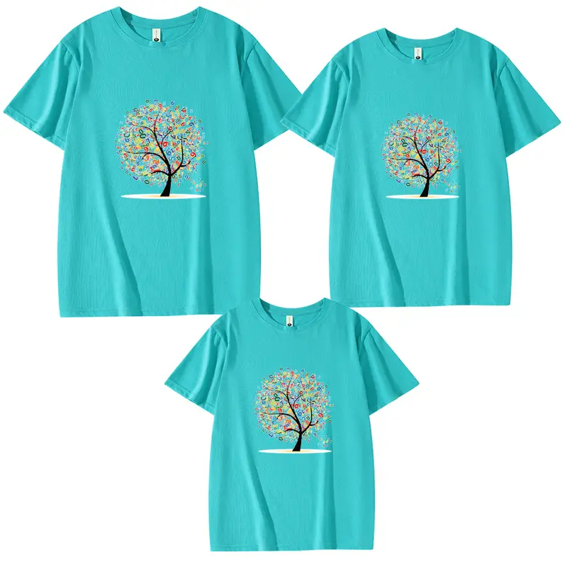 Family 3-Piece Blue Tree Print T-Shirt Set for Boys Girls