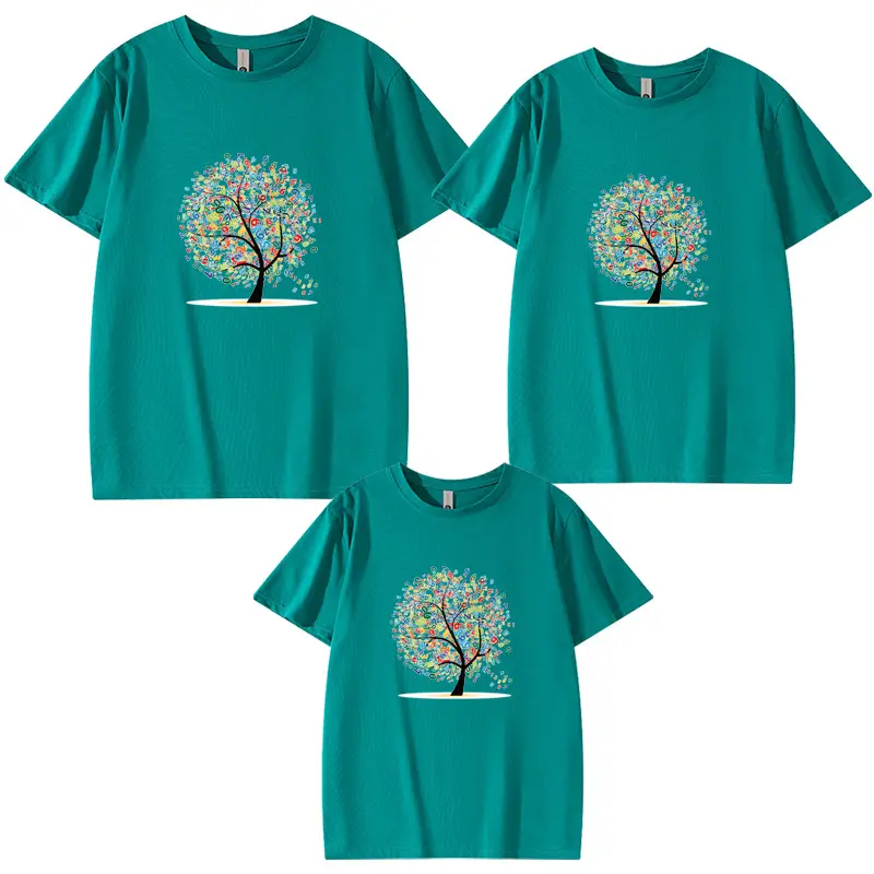 Family 3-Piece Blue Tree Print T-Shirt Set for Boys Girls