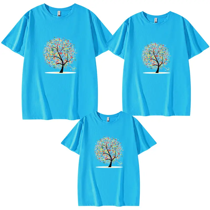 Family 3-Piece Blue Tree Print T-Shirt Set for Boys Girls