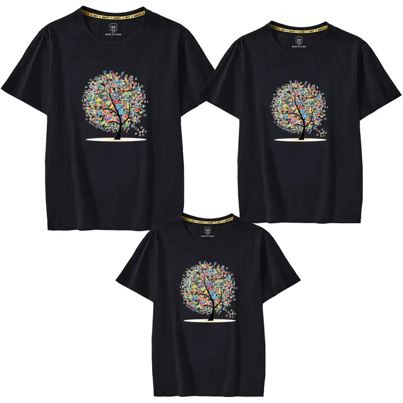 Family 3-Piece Blue Tree Print T-Shirt Set for Boys Girls