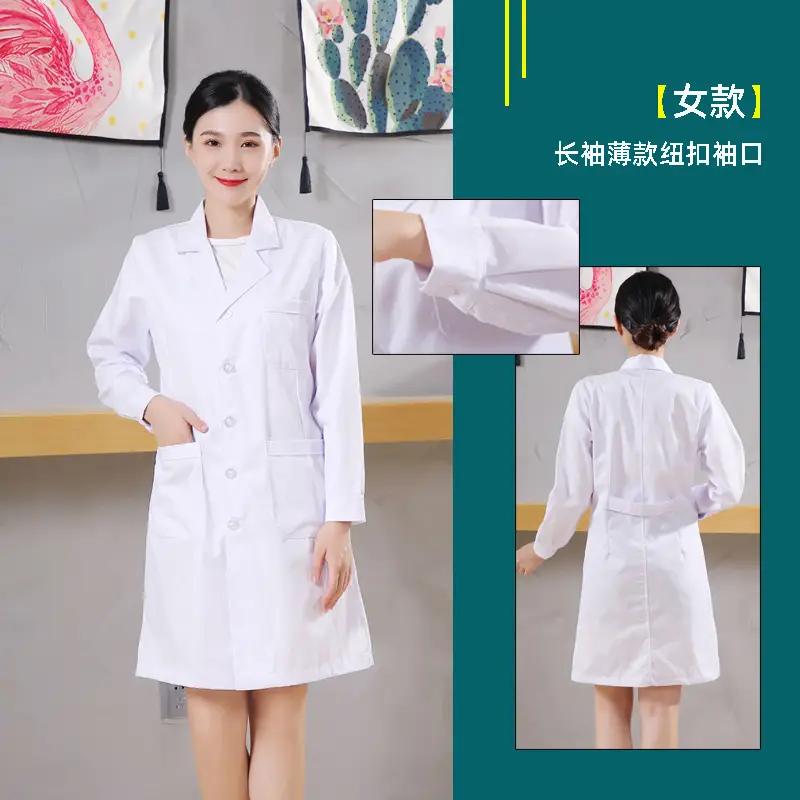Men White Lab Coat Long Sleeve Thick Cotton - Image 14