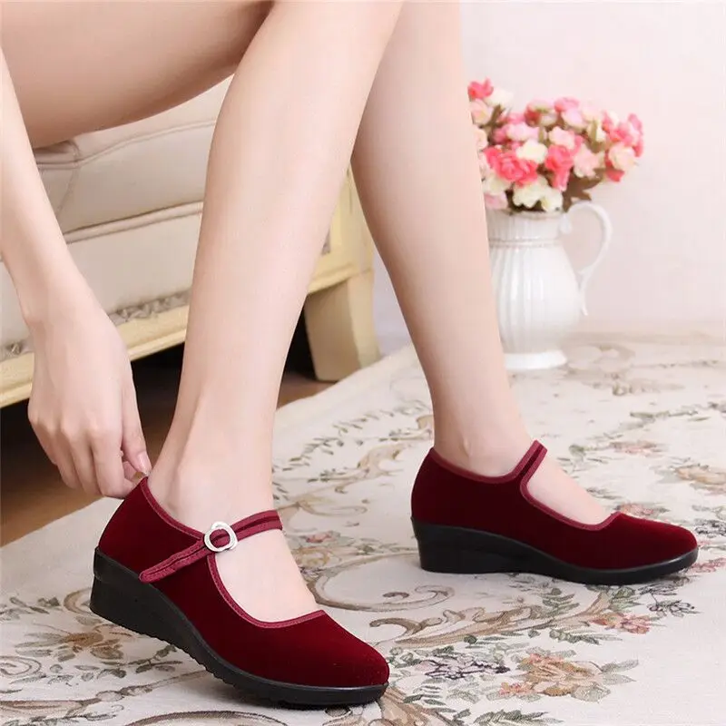Old Beijing Cloth Shoes Women's Shoes Wedge Heel Black Cloth Shoes Hotel Shoes Work Shoes Middle Heel Dance Etiquette Shoes with Mother Shoes - Image 6