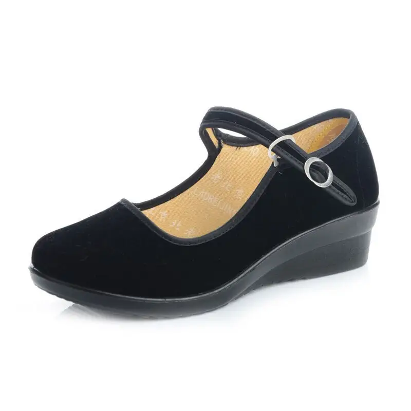 Old Beijing Cloth Shoes Women's Shoes Wedge Heel Black Cloth Shoes Hotel Shoes Work Shoes Middle Heel Dance Etiquette Shoes with Mother Shoes - Image 7