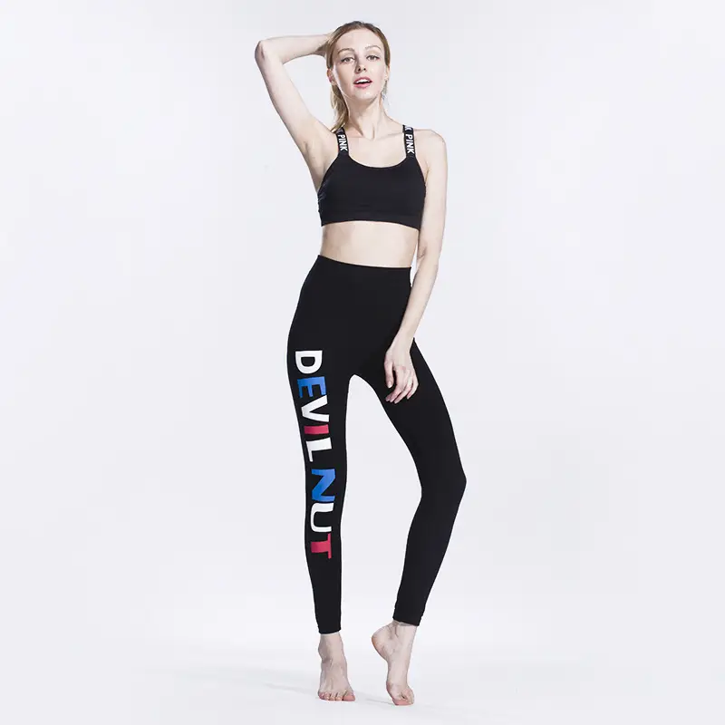 Devil's Eye Yoga Sports Pants Black with Color Print