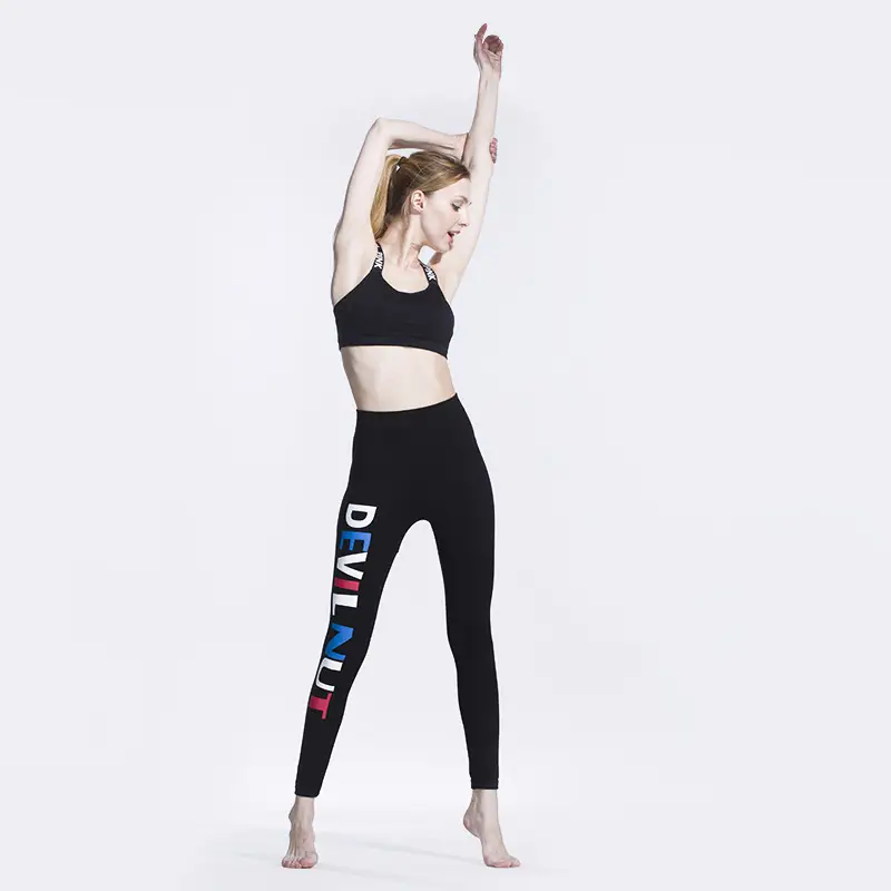 Devil's Eye Yoga Sports Pants Black with Color Print