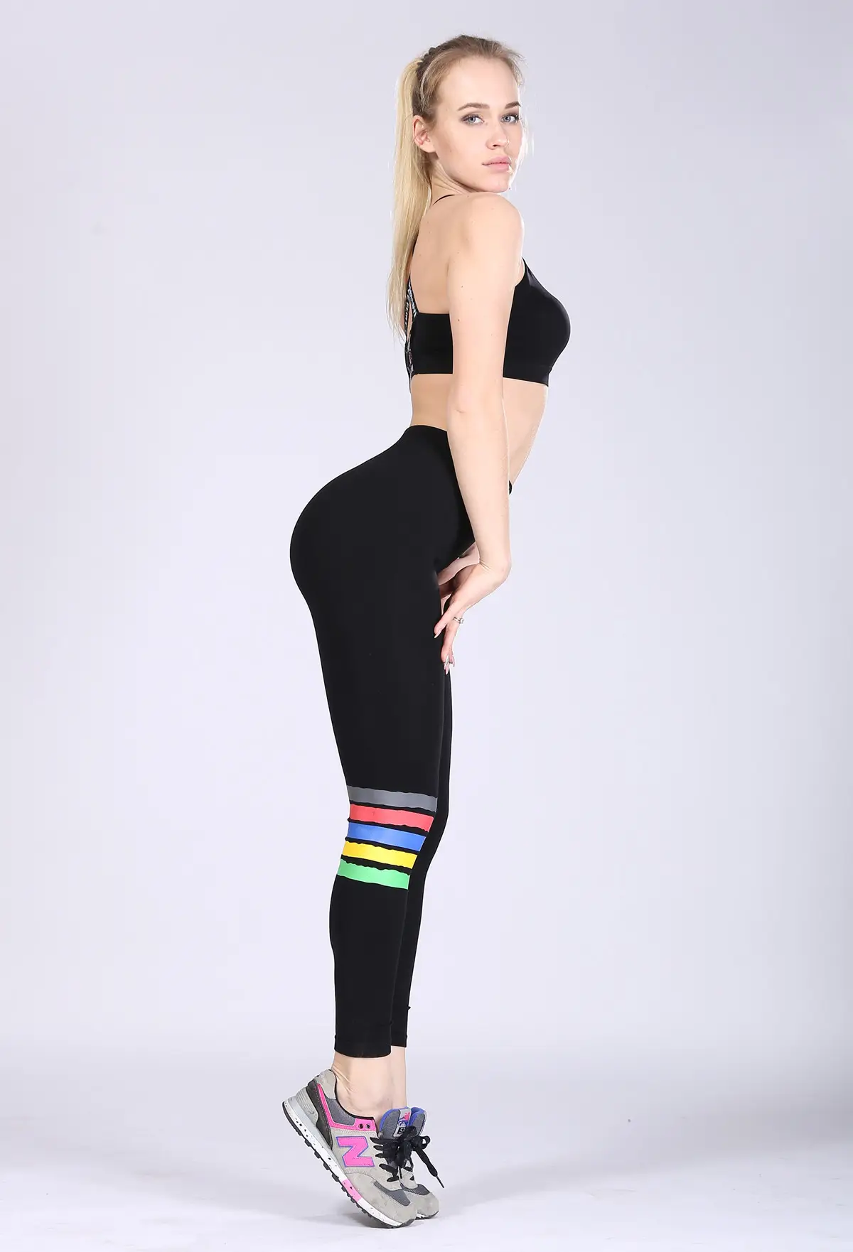 8297 Color Striped Sports Yoga Cropped Leggings - Image 5