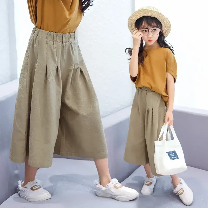 Girls Wide Leg Cropped Cotton Linen Pants Summer 2023 - Image 7
