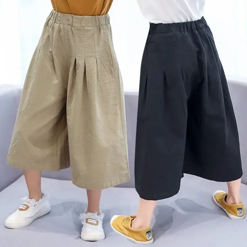 Girls Wide Leg Cropped Cotton Linen Pants Summer 2023 - Image 8