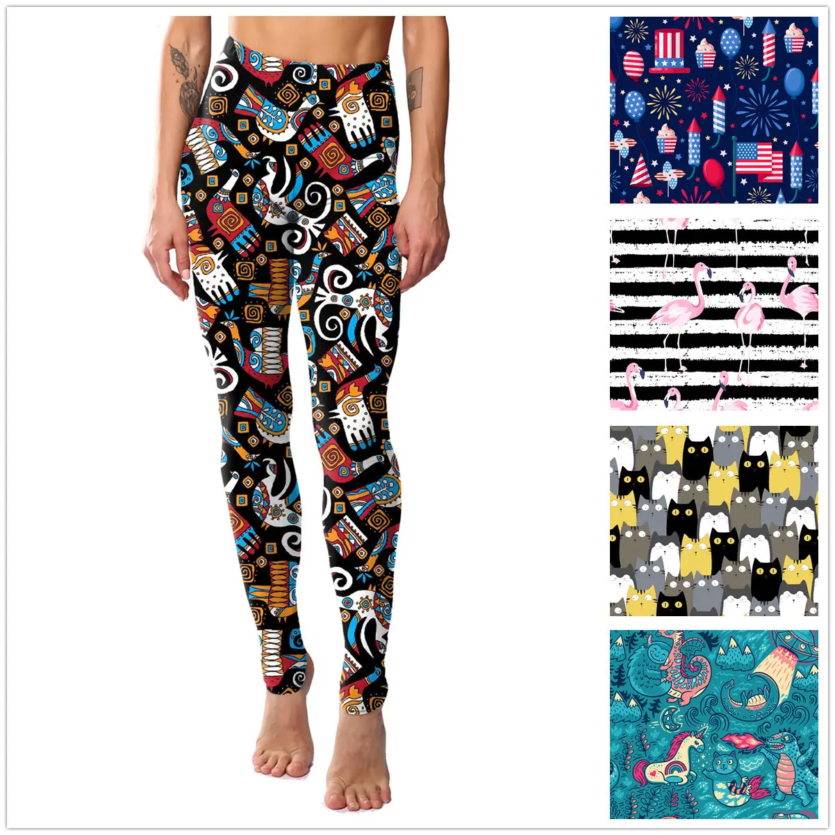 Pink Flamingo Printed Leggings for Women