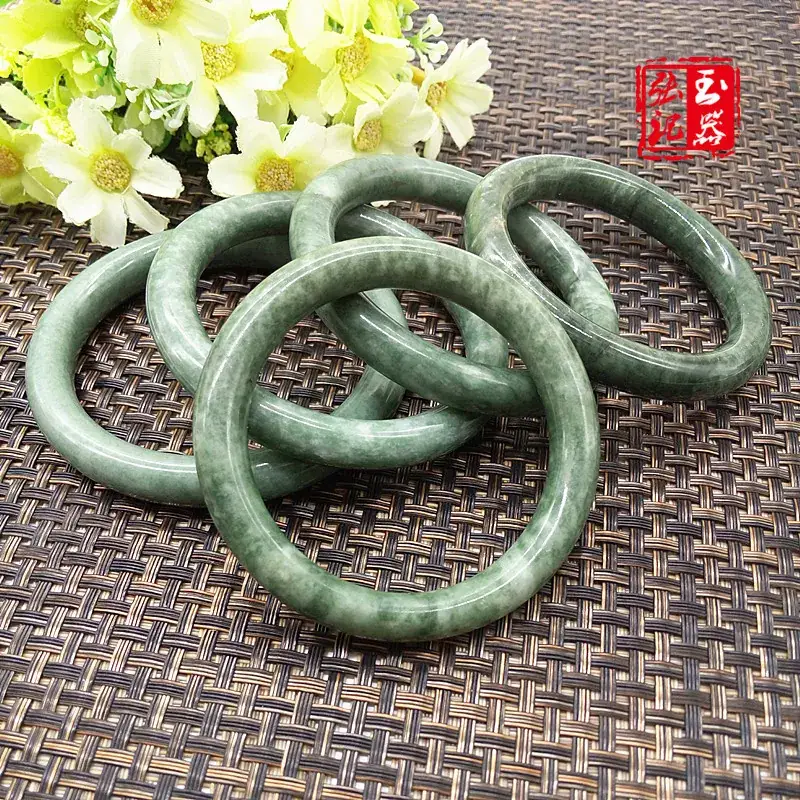 Guizhou Jade Dark Green Round Bracelet Set - Image 4