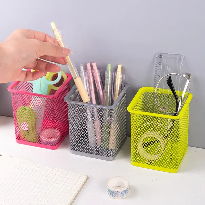 Blue Wrought Iron Square Pen Holder for Office Desk - Image 22