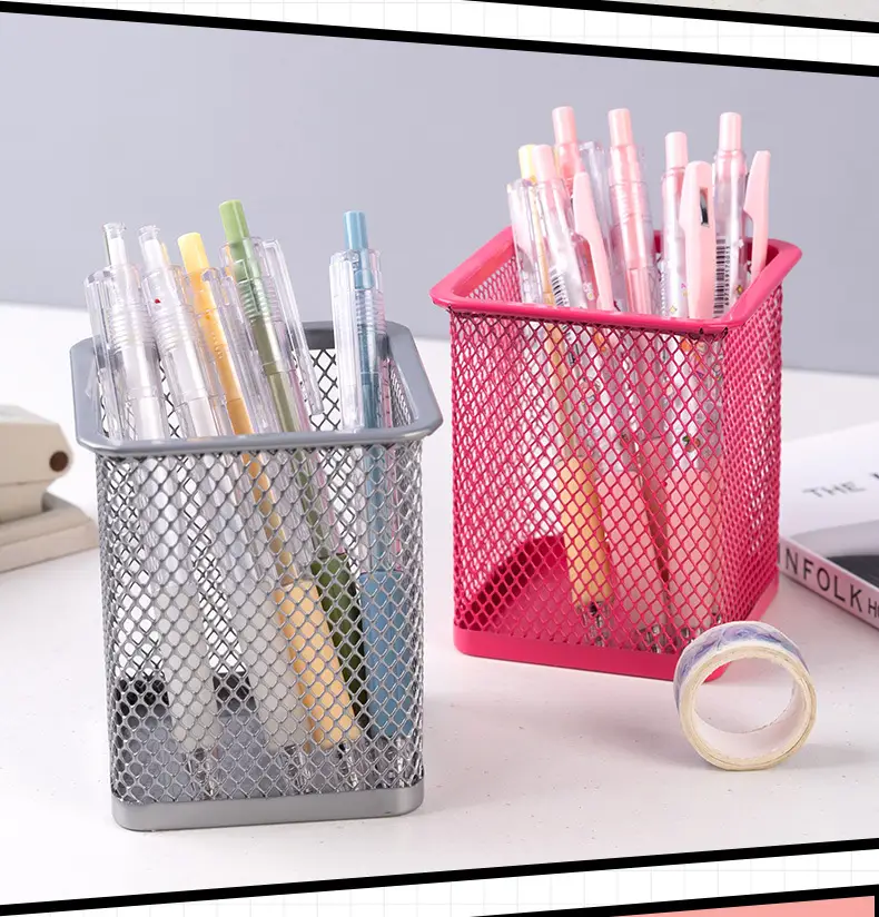 Blue Wrought Iron Square Pen Holder for Office Desk — feature 10