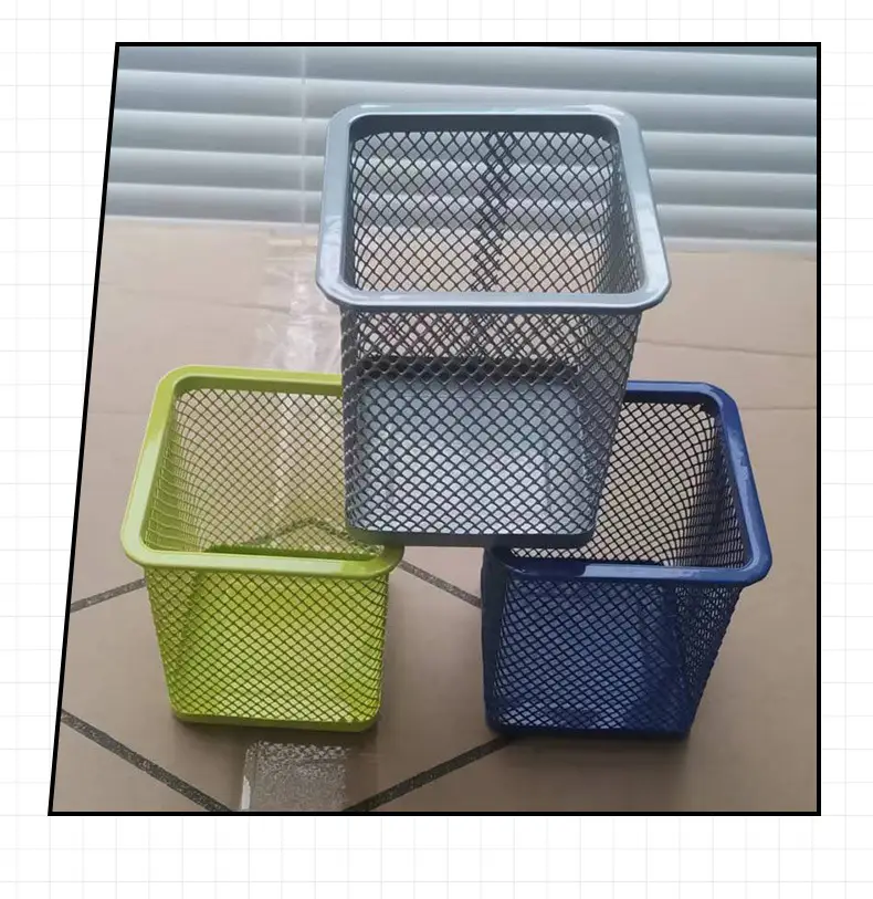 Blue Wrought Iron Square Pen Holder for Office Desk — feature 15