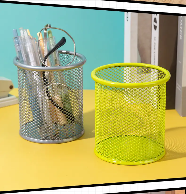 Blue Wrought Iron Square Pen Holder for Office Desk — feature 23