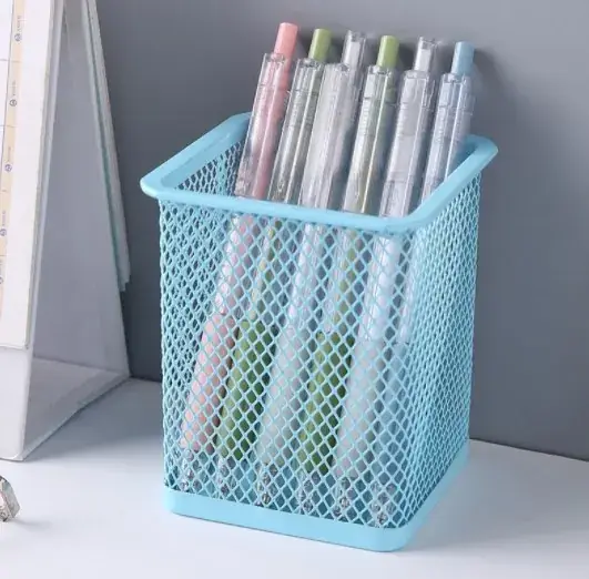 Blue Wrought Iron Square Pen Holder for Office Desk - Image 17