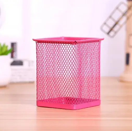 Blue Wrought Iron Square Pen Holder for Office Desk - Image 4
