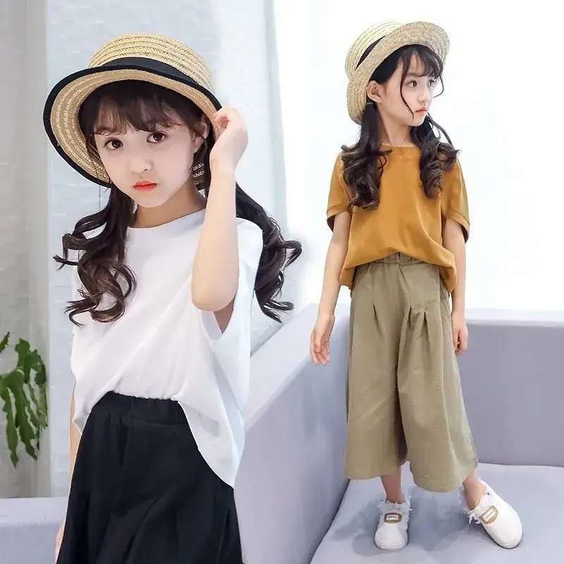 Girls T-Shirt Summer 2023 Large Irregular Bat Sleeve - Image 5