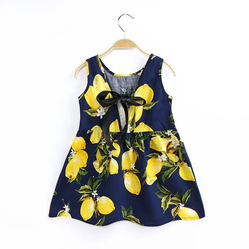Girls Sleeveless Princess Skirt Dress Navy Yellow Floral - Image 3