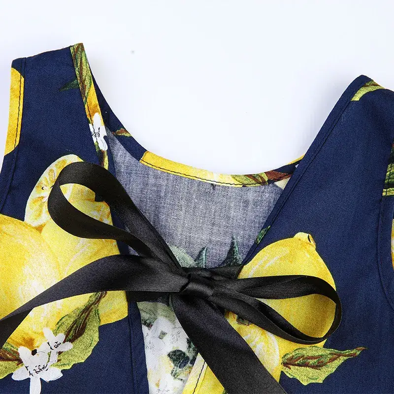 Girls Sleeveless Princess Skirt Dress Navy Yellow Floral - Image 4