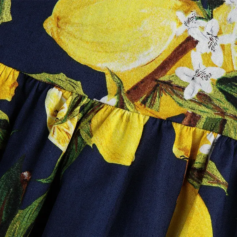 Girls Sleeveless Princess Skirt Dress Navy Yellow Floral - Image 5