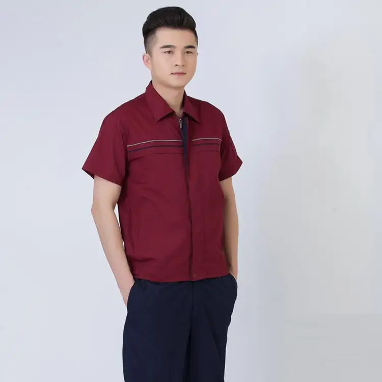 Men Maroon Short Sleeve Work Suit Half Sleeve Auto Repair Work Suit