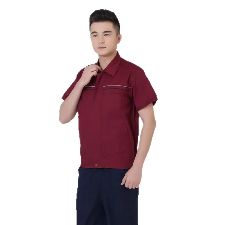 Men Maroon Short Sleeve Work Suit Half Sleeve Auto Repair Work Suit
