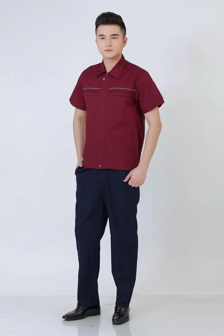 Men Maroon Short Sleeve Work Suit Half Sleeve Auto Repair Work Suit — feature 12