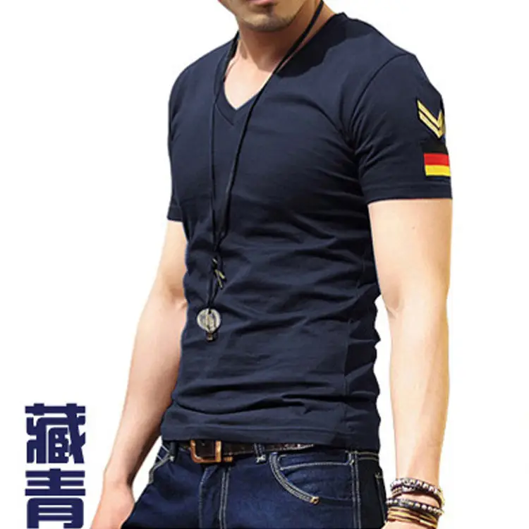 Men Military Style V-neck T-shirt Slim Fit - Image 5