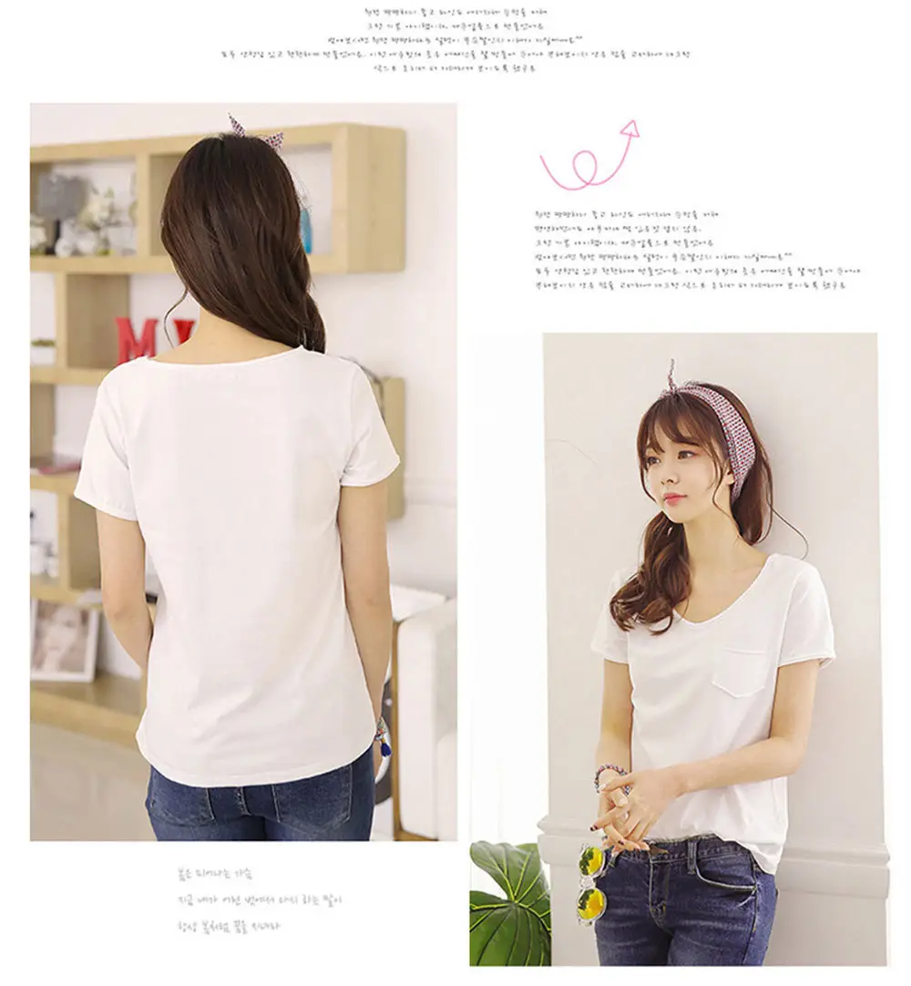 Women V-Neck Cotton T-Shirt Blue Plus Size — feature 9