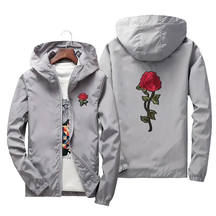Men Blue Embroidered Hoodie Jacket Large Spring Autumn - Image 3