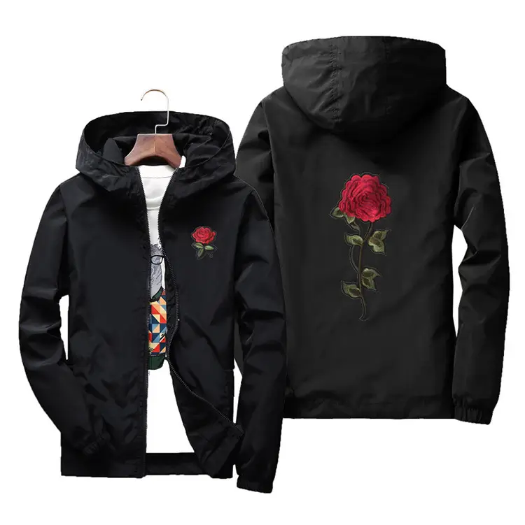 Men Blue Embroidered Hoodie Jacket Large Spring Autumn - Image 4