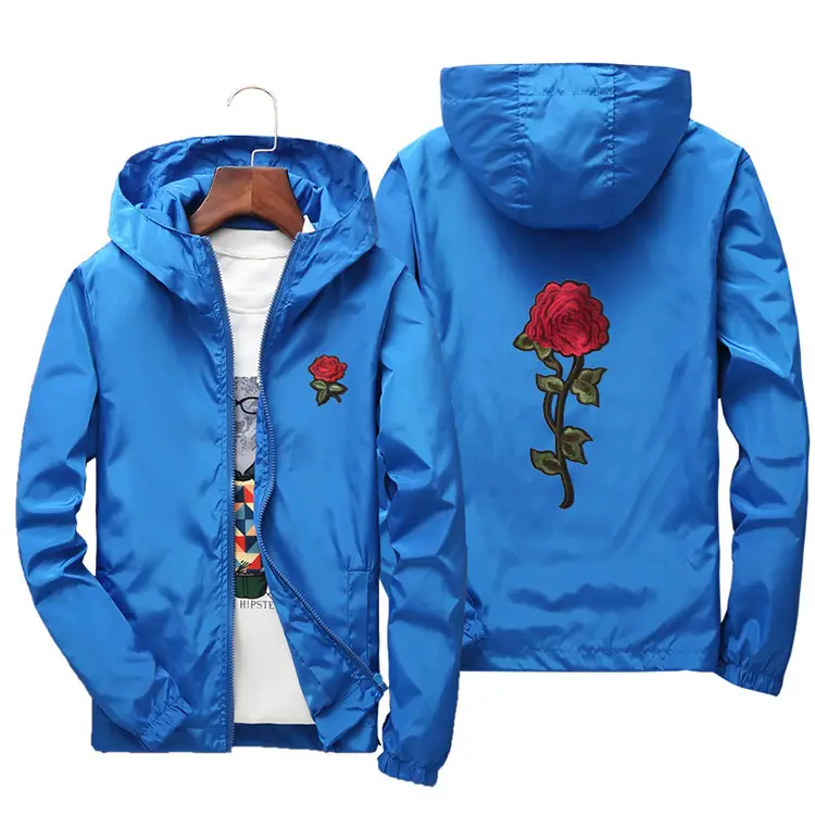 Men Blue Embroidered Hoodie Jacket Large Spring Autumn - Image 6