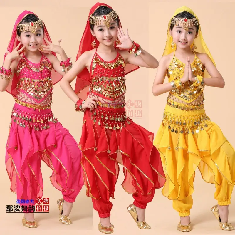 Girls Indian Dance Belly Dance Costume Red Pajama Set - Image 37