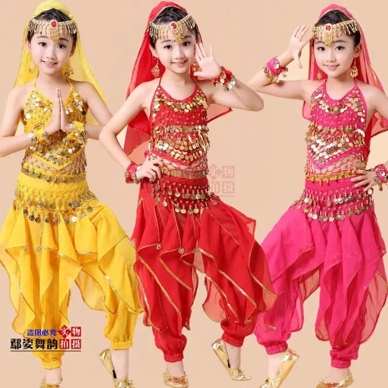Girls Indian Dance Belly Dance Costume Red Pajama Set - Image 38