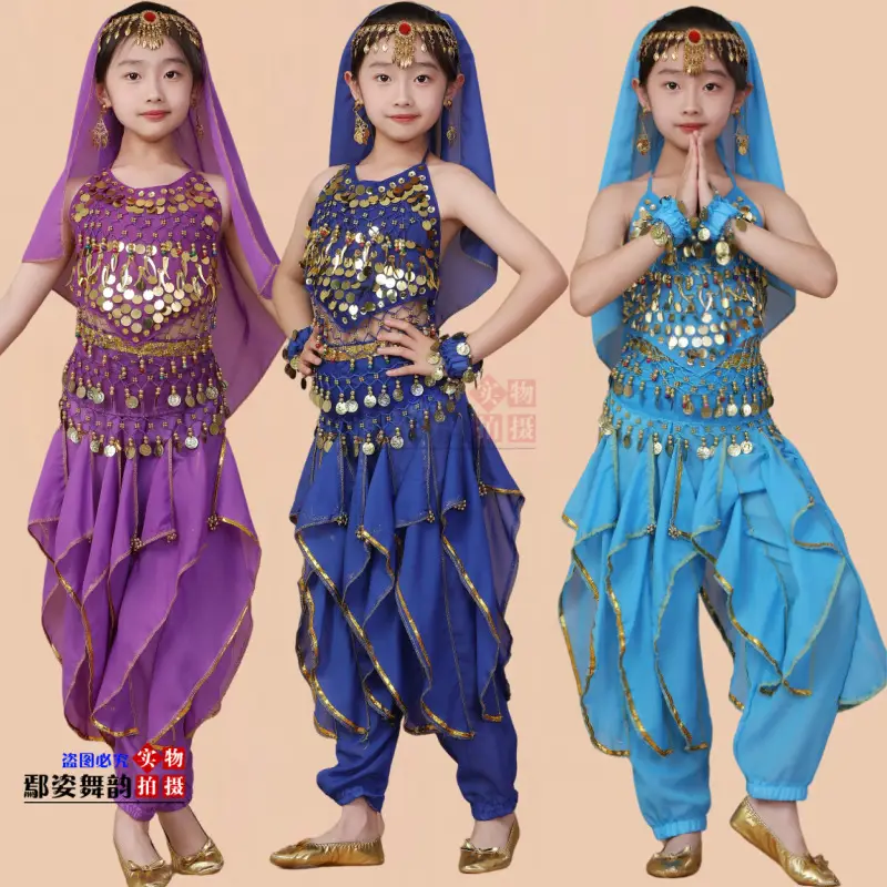 Girls Indian Dance Belly Dance Costume Red Pajama Set - Image 39