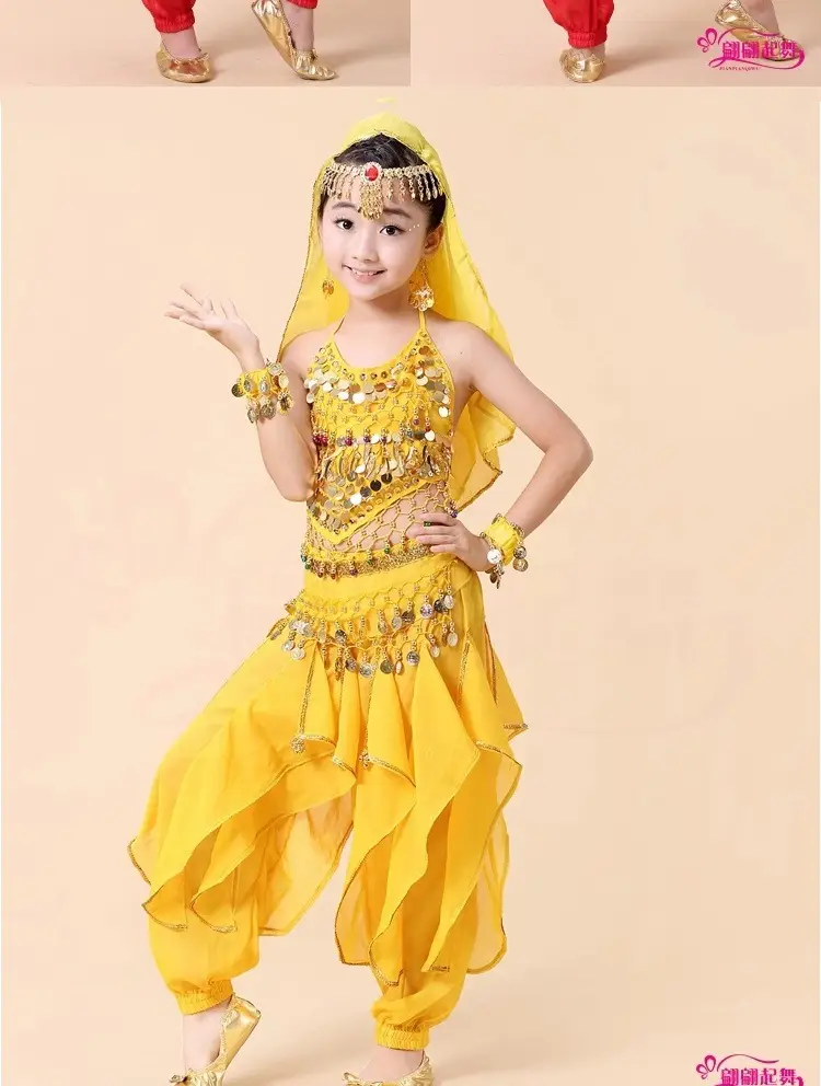 Girls Indian Dance Belly Dance Costume Red Pajama Set — feature 10