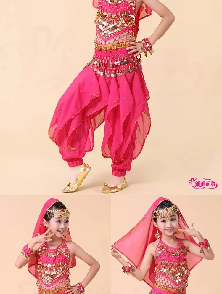 Girls Indian Dance Belly Dance Costume Red Pajama Set — feature 12