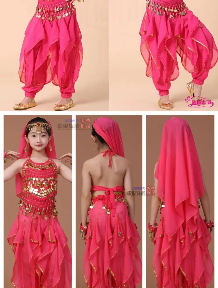 Girls Indian Dance Belly Dance Costume Red Pajama Set — feature 13
