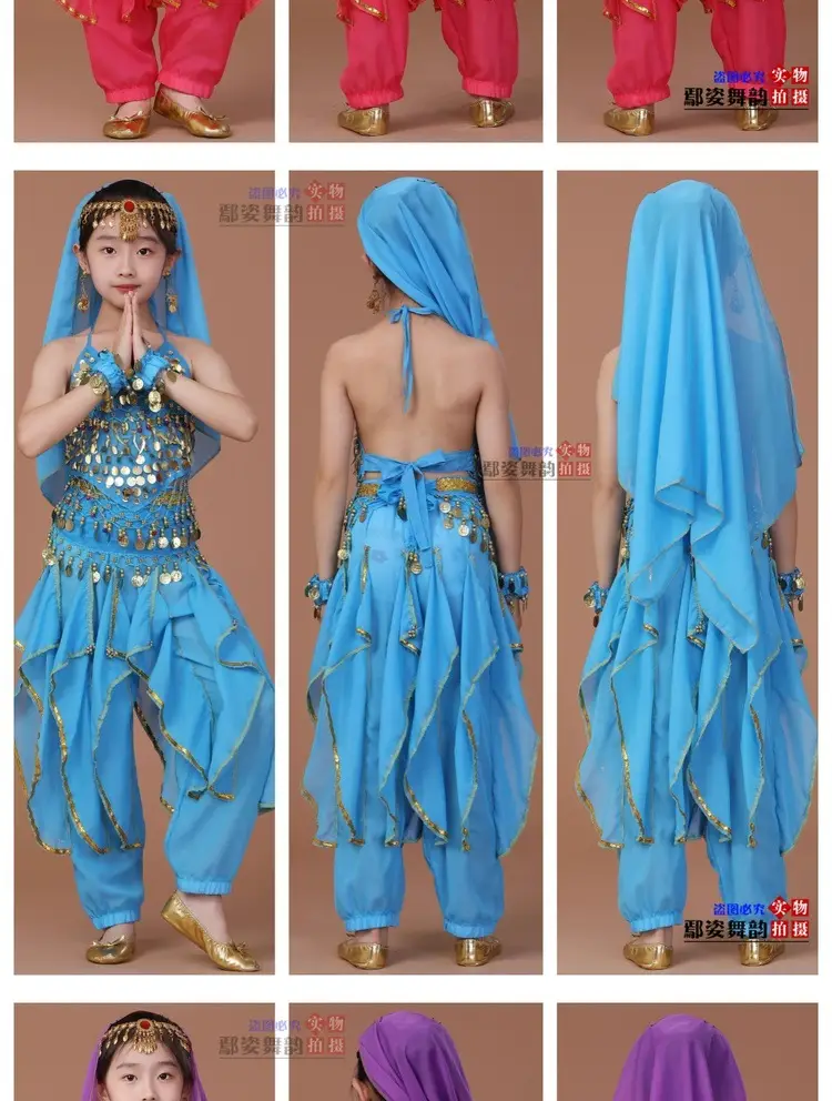 Girls Indian Dance Belly Dance Costume Red Pajama Set — feature 14