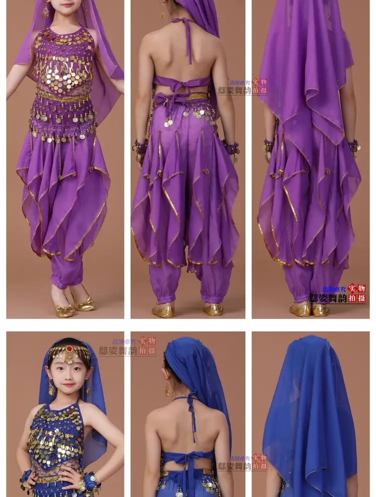 Girls Indian Dance Belly Dance Costume Red Pajama Set — feature 15